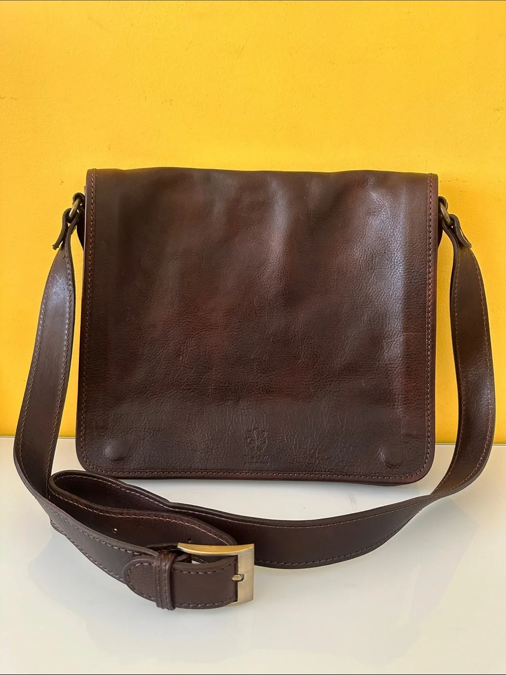 Vera Pelle Italy Brown Leather Crossbody Messenger Bag Adjustable Strap Unisex